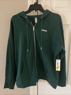 DKNY Women's Dark Green Full-Zip Hoodie Jacket